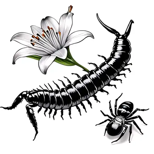 Centipede And A Spider Lily