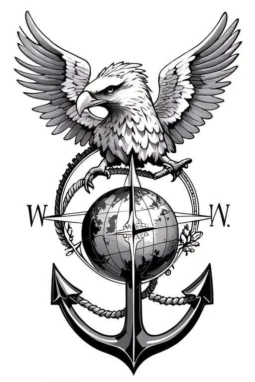 Eagle Globe And An Anchor Mixed With 16 Point Compass Rose