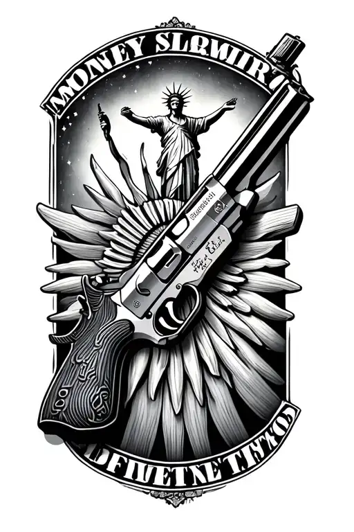 Pistols Money Text Statue Of Freedom