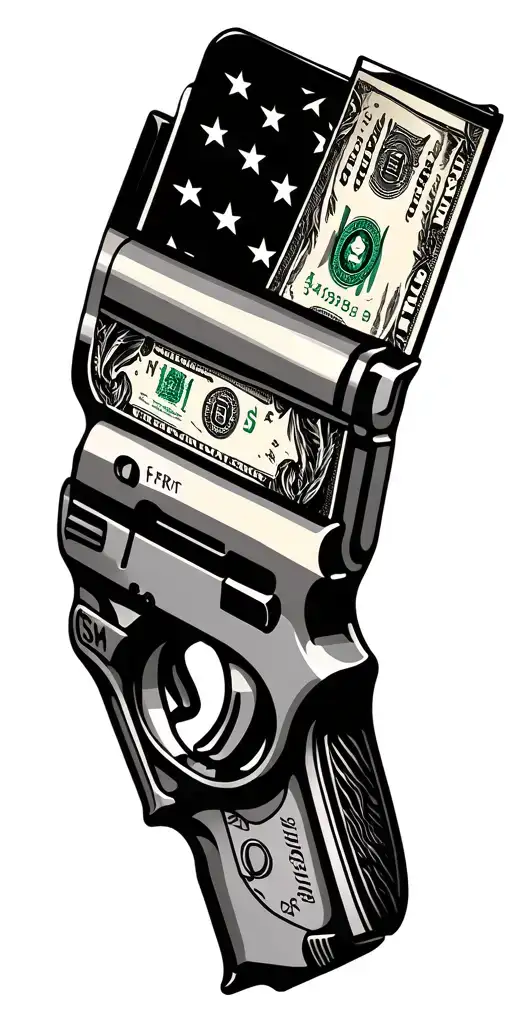 Pistols Money Text Statue Of Freedom