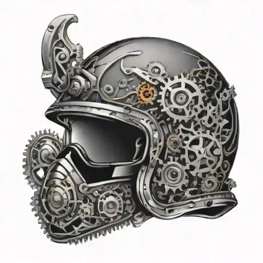 Design A Tattoo Of A Motorcycle Helmet With Intricate Mechanical Gears Inside