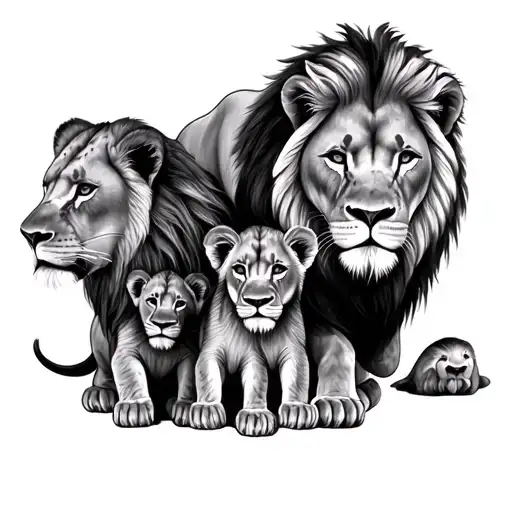 Mother Lion And 3Cubs