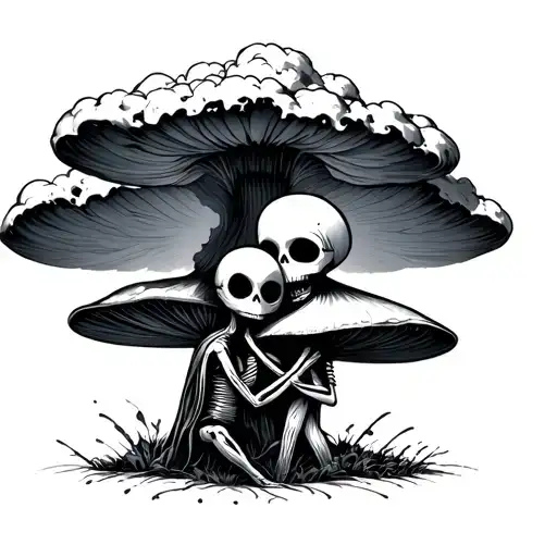 Skellington Holding Eachother In Front Of A Mushroom Cloud