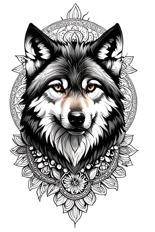 Wolf With Mandala Design Incorporating Elements
