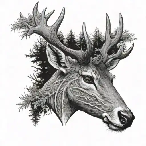 Deer Head With Trees