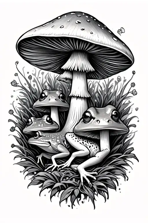 Trippy Mushroomz And Frogs On Back Of Thigh