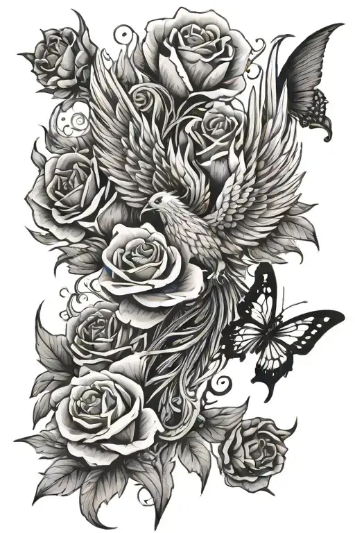 Phoenix With Butterflies And Roses