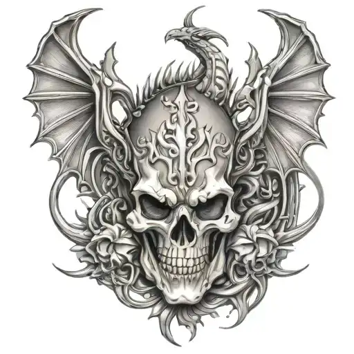 Chrome Skull And Dragon