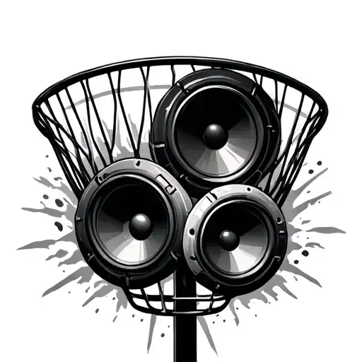 Disc Golf Basket With Speakers Blasting Music Waves