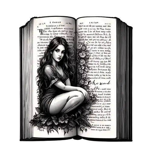 Open Book With A Woman Sitting At The Edge Of The Book