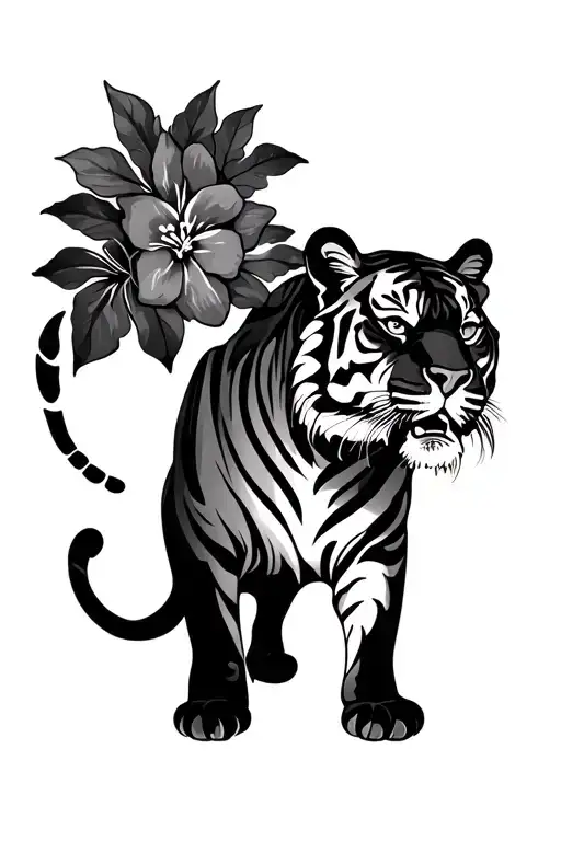 Tiger With Hawaiian Flowers