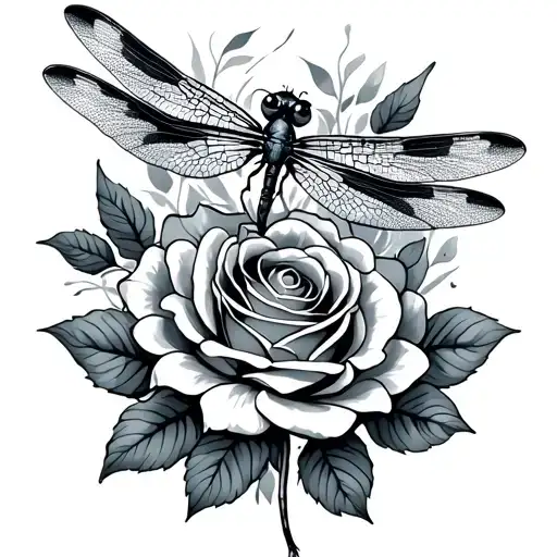 Dragonfly With Roses Intertwined
