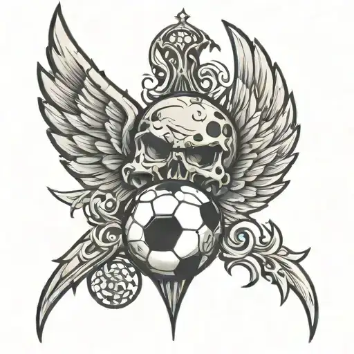 Angry Soccer Ball With Wings And Horns And An Ace Of Spades