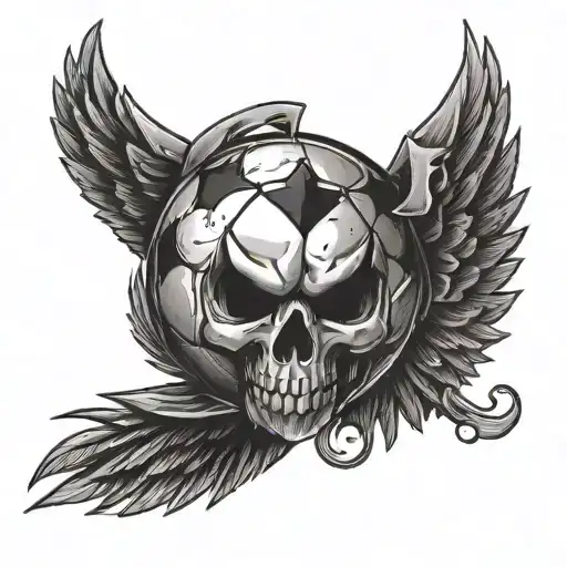 Angry Soccer Ball With Wings And Horns And An Ace Of Spades