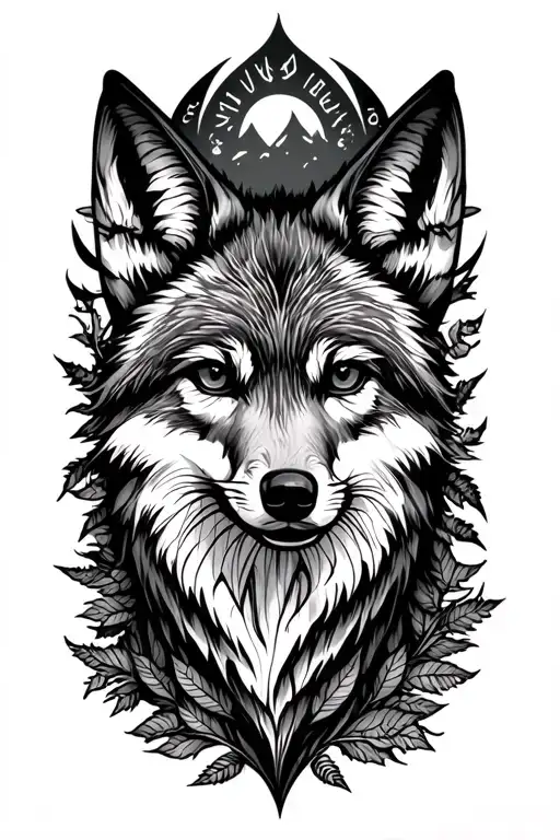 Coyote With Forest Intertwined Black