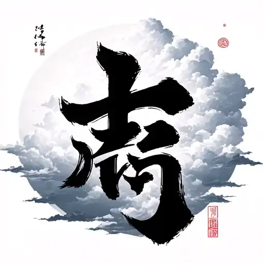 Chinese Letters With Cloud Background Black