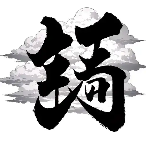 Chinese Letters With Cloud Background Black Grey Style