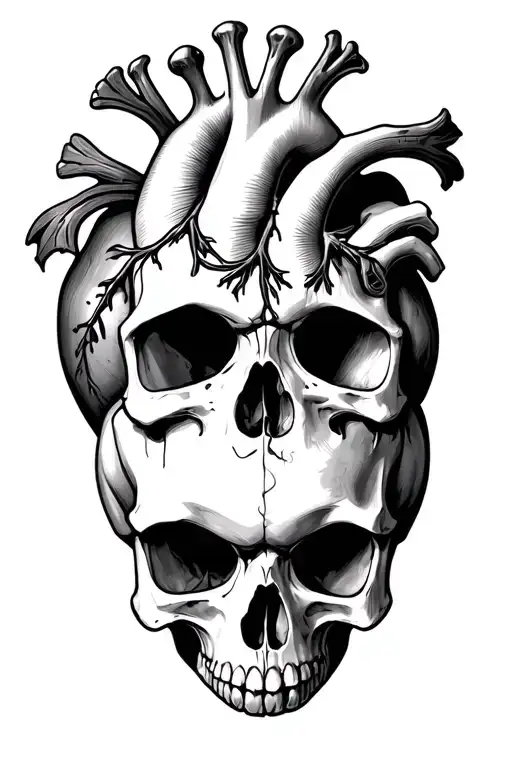 Gothic Human Heart And Human Skull