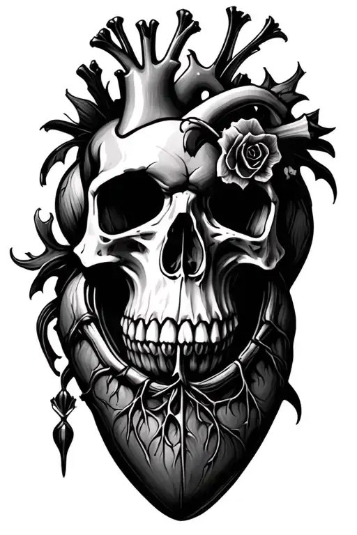 Gothic Human Heart And Human Skull