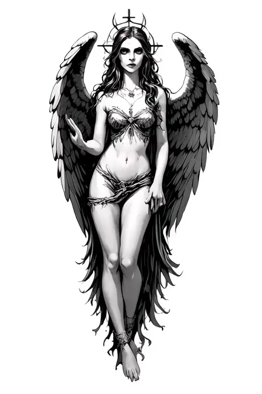 Evil Angel Girl Holy Background Black And White