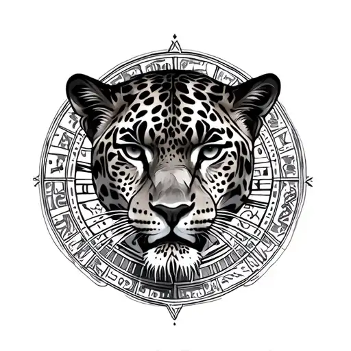 Realistic Jaguar Surrounded By Aztec Calendar