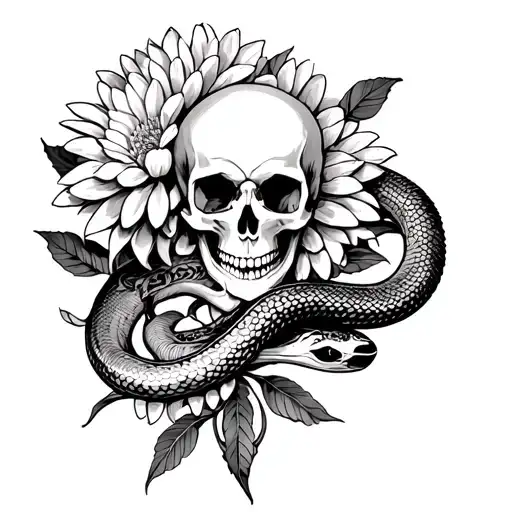 Chrysanthemum With A Snake And A Skull And A Mandala