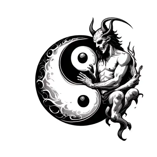 God And Devil Bodies Against Each Other On A Yin Yang Symbol