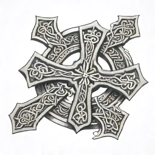 Celtic Cross With Irish Writiting Down The Middle Of My Spine