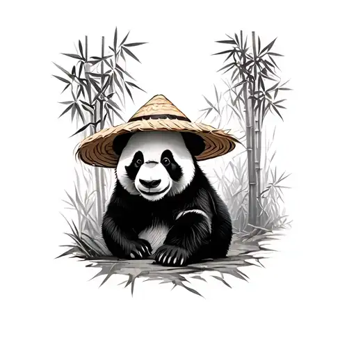 Banksy Panda With Straw Hat In Bamboo Forest