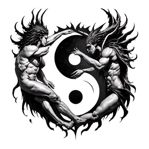 Chernobog And God With Bodies Intertwined On A Yin Yang Symbol