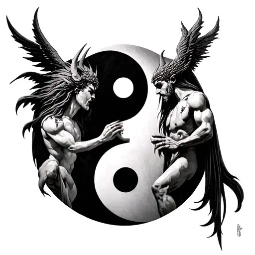 Chernobog And God With Bodies Intertwined On A Yin Yang Symbol