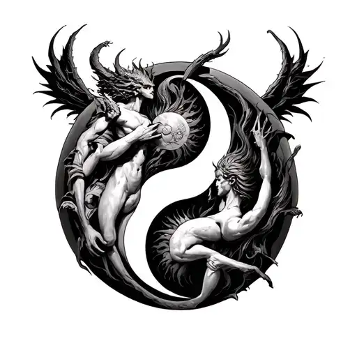 Chernobog And Belebog With Bodies Intertwined On A Yin Yang Symbol