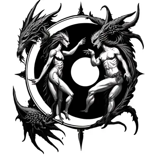 Chernobog And Belebog With Bodies Intertwined On A Yin Yang Symbol
