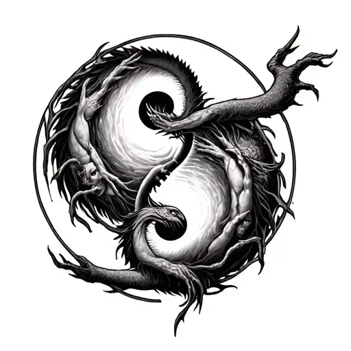 Chernobog And Belebog With Bodies Intertwined On A Yin Yang Symbol