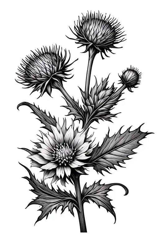 Scottish Thistle 2 Blossoms 2 Buds Coming