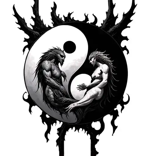 Chernobog And Belebog With Bodies Intertwined On A Yin Yang Symbol