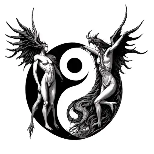 Chernobog And Belebog With Bodies Intertwined On A Yin Yang Symbol