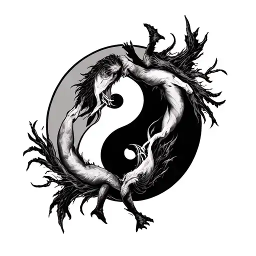 Chernobog And Belebog With Bodies Intertwined On A Yin Yang Symbol