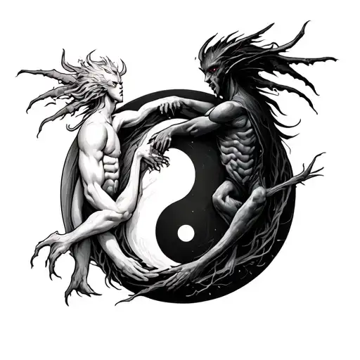 Chernobog And Belebog With Bodies Intertwined On A Yin Yang Symbol