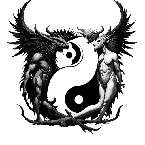 Chernobog And Belebog With Bodies Intertwined On A Yin Yang Symbol