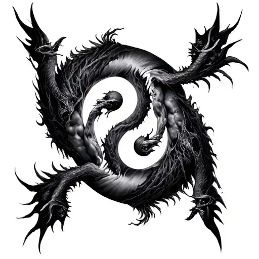 Chernobog And Belebog With Bodies Intertwined On A Yin Yang Symbol