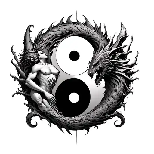 Chernobog And Belebog With Bodies Intertwined On A Yin Yang Symbol