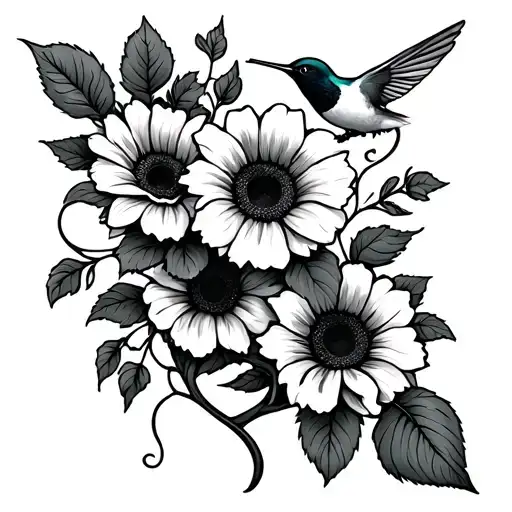 Wrap Around Forearm Sleeve With Morning Glory Vines With Sunflowers And A Hummingbird