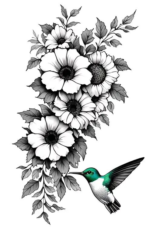 Wrap Around Forearm Sleeve With Morning Glory Vines With Sunflowers And A Hummingbird