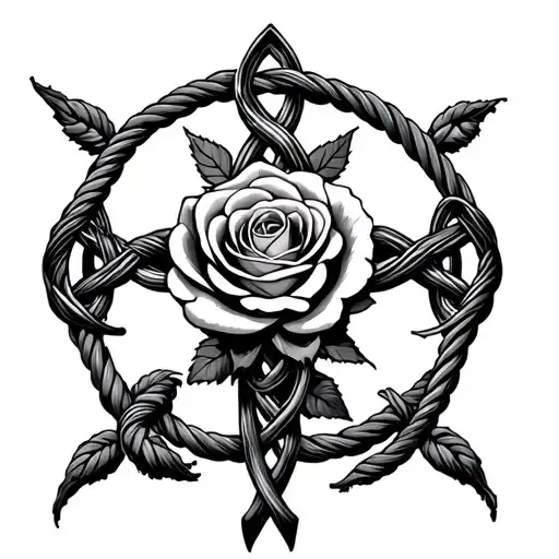 Equal Sided Celtic Cross With A Rose Woven In Like Rope