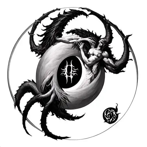 Chernobog And Belebog With Bodies Intertwined On A Yin Yang Symbol
