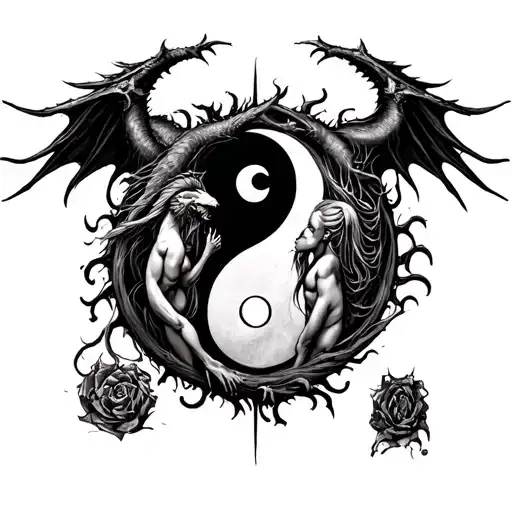 Chernobog And Belebog With Bodies Intertwined On A Yin Yang Symbol