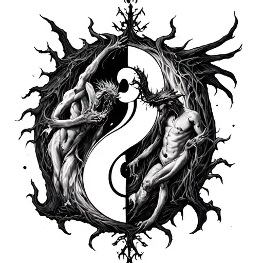 Chernobog And Belebog With Bodies Intertwined On A Yin Yang Symbol