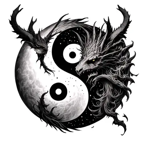 Chernobog And Belebog With Chests Crossing On A Yin Yang Symbol