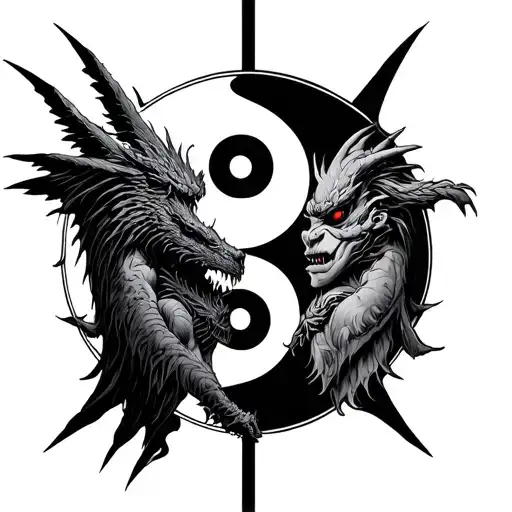 Chernobog And Belebog With Chests Crossing On A Yin Yang Symbol